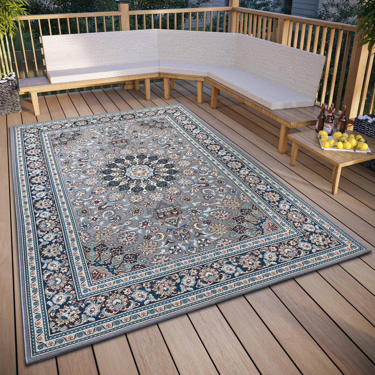 OUTDOORTEPPICH 200/285 cm Flair Blau, Grau  - Blau/Grau, Design, Kunststoff (200/285cm)