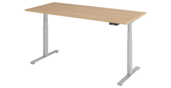 SCHREIBTISCH höhenverstellbar  - Eichefarben/Silberfarben, KONVENTIONELL, Holzwerkstoff/Metall (180/80/64,5-129,5cm) - Venda