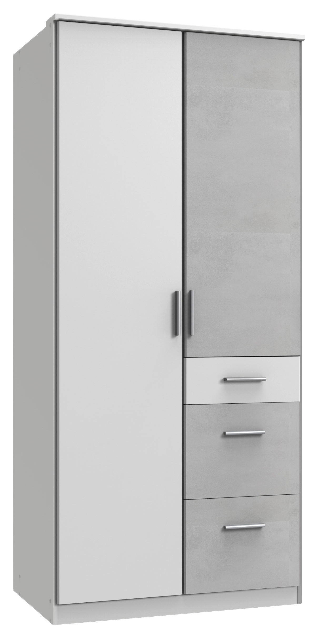 KLEIDERSCHRANK Grau, Weiß 2 Tür(en)  - Alufarben/Weiß, KONVENTIONELL, Holzwerkstoff/Kunststoff (91/199/58cm) - Boxxx