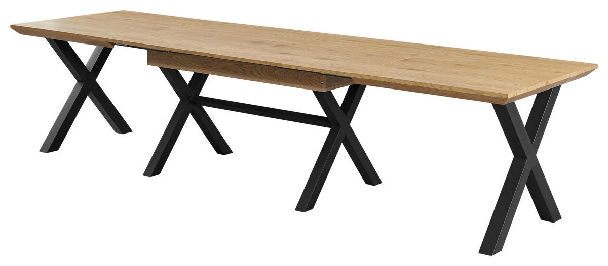 ESSTISCH 160/320/90/76 cm Nachbildung  Metall, Holzwerkstoff ausziehbar rechteckig Schwarz, Eichefarben  - Eichefarben/Schwarz, MODERN, Holzwerkstoff/Metall (160/320/90/76cm) - P & B