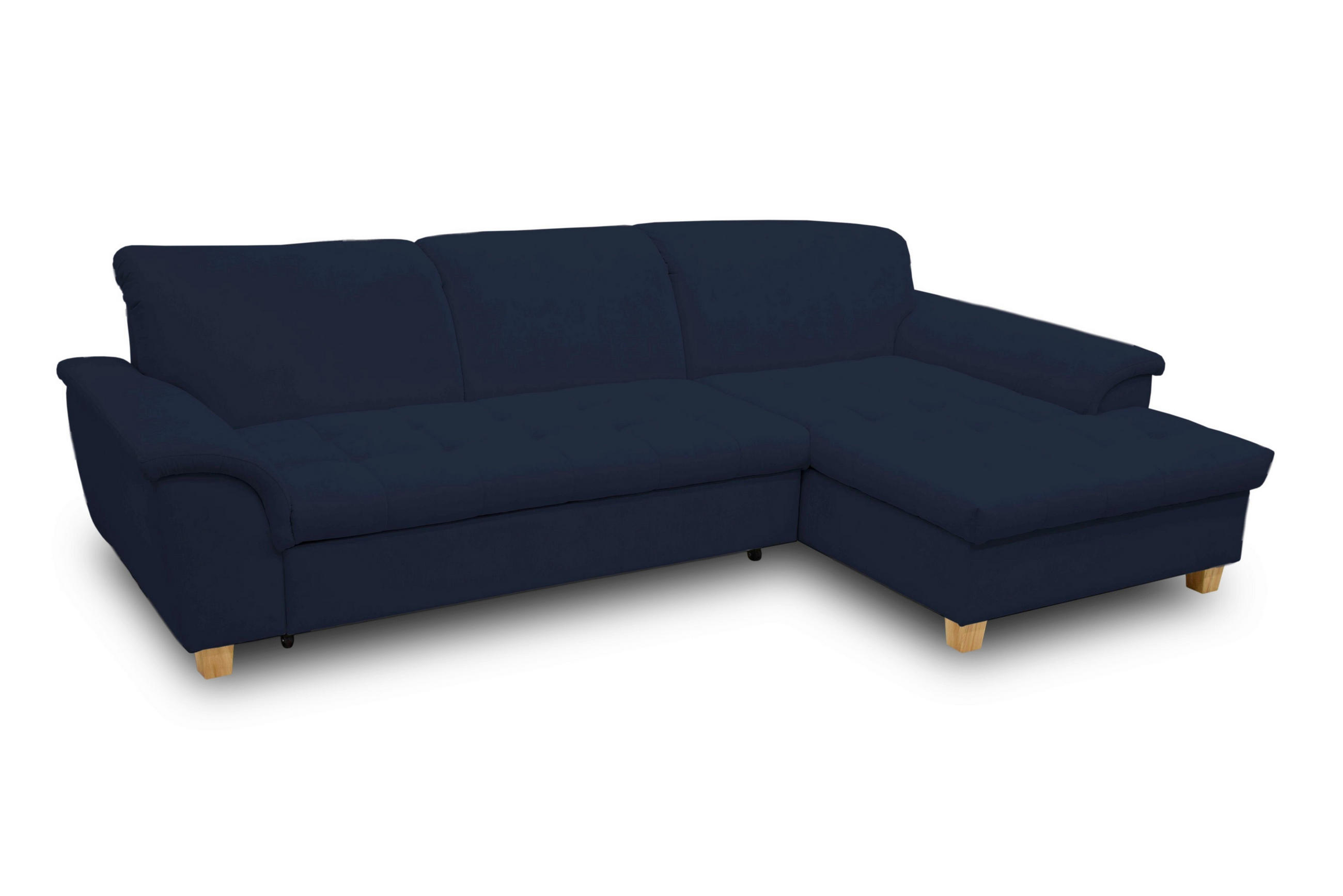 ECKSOFA Dunkelblau Mikrofaser  - Eichefarben/Dunkelblau, KONVENTIONELL, Holz/Textil (279/162cm) - MID.YOU