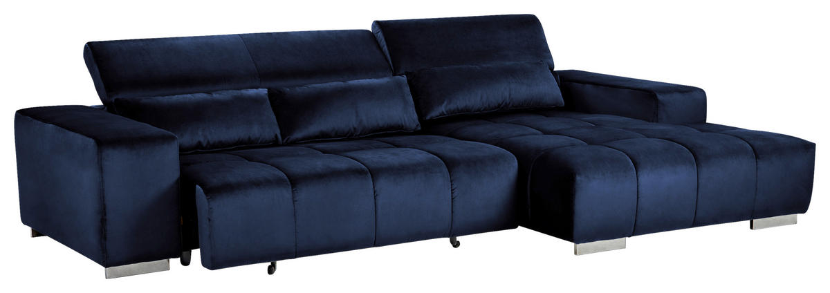 ECKSOFA Dunkelblau Velours  - Silberfarben/Dunkelblau, KONVENTIONELL, Textil/Metall (307/186cm) - Livetastic