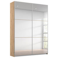 SCHWEBETÜRENSCHRANK 131/210/59 cm 2-türig Eiche Artisan, Silberfarben  - Silberfarben/Alufarben, MODERN, Glas/Holzwerkstoff (131/210/59cm) - Rauch Möbel