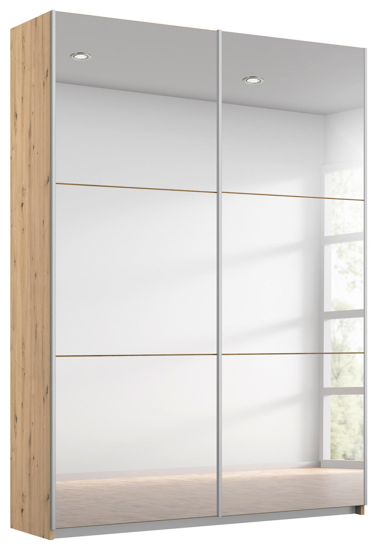 SCHWEBETÜRENSCHRANK 131/210/59 cm 2-türig Eiche Artisan, Silberfarben  - Silberfarben/Alufarben, MODERN, Glas/Holzwerkstoff (131/210/59cm) - Rauch Möbel