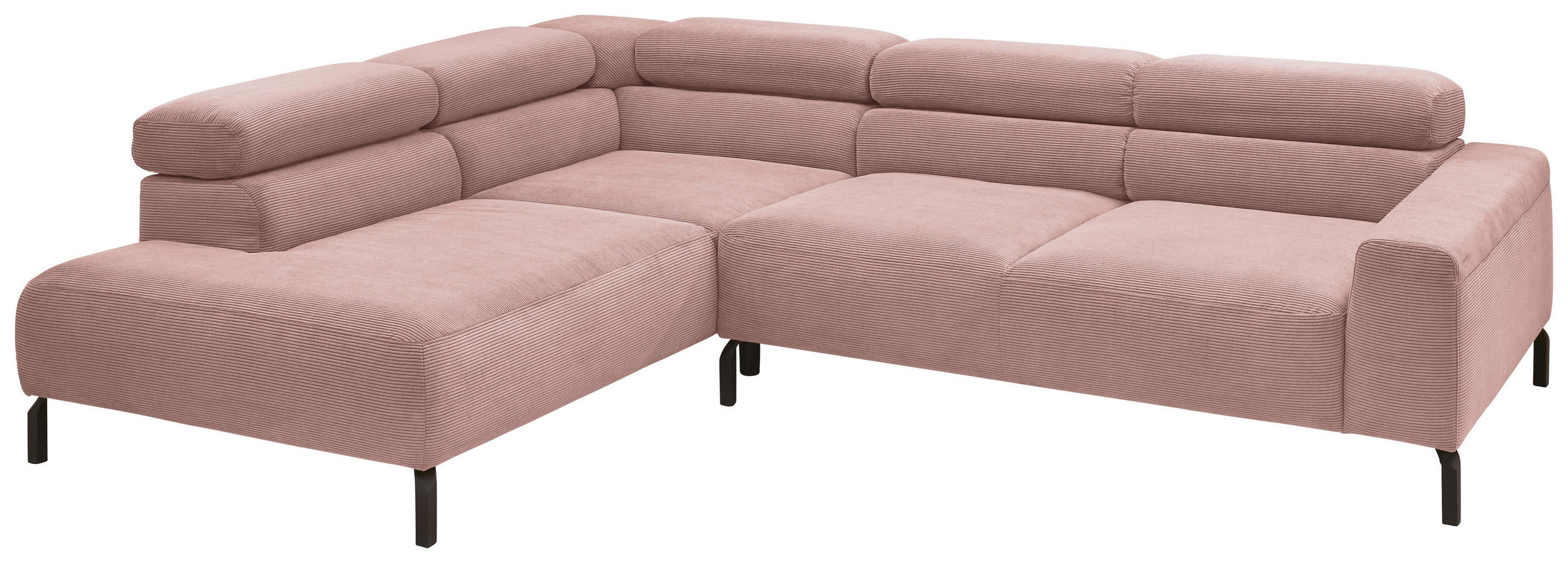ECKSOFA inkl. Funktion Altrosa Feincord  - Schwarz/Altrosa, Design, Textil/Metall (219/273cm) - Pure Home Lifestyle