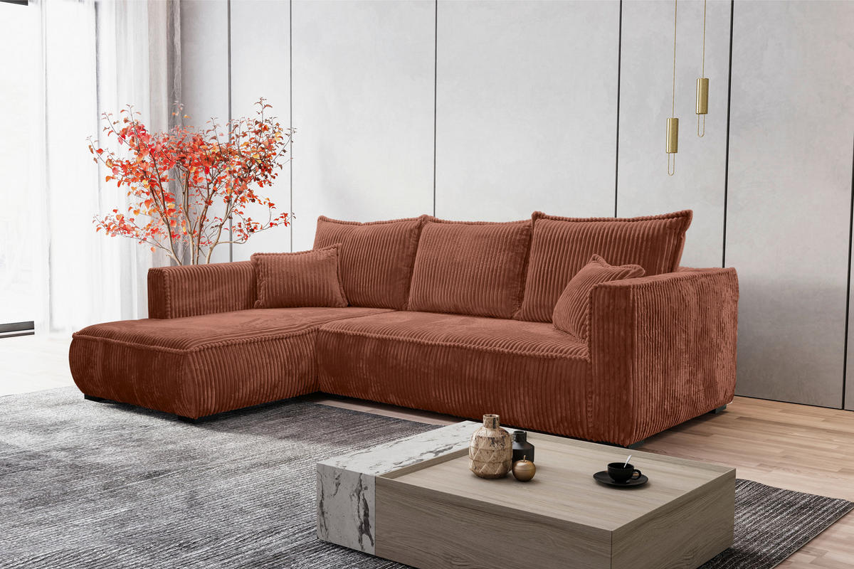 ECKSOFA in Cord Bronzefarben  - Schwarz/Bronzefarben, Modern, Holz/Textil (208/322cm) - MID.YOU
