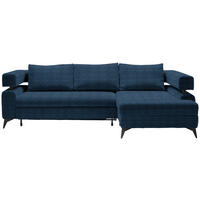 ECKSOFA in Chenille Dunkelblau  - Schwarz/Dunkelblau, Konventionell, Textil/Metall (265/184cm) - Hom`in