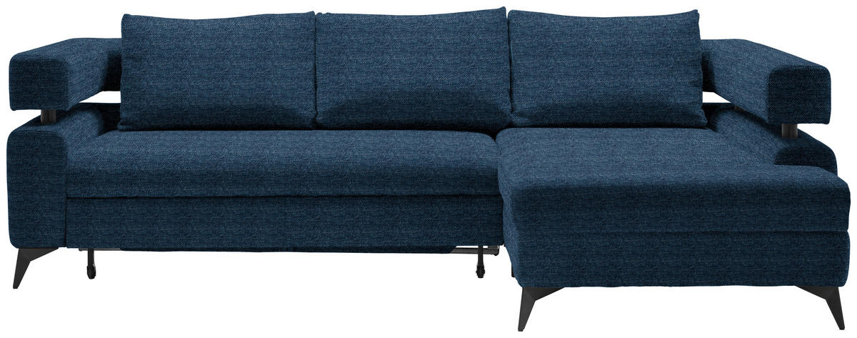 ECKSOFA in Chenille Dunkelblau  - Schwarz/Dunkelblau, Konventionell, Textil/Metall (265/184cm) - Hom`in