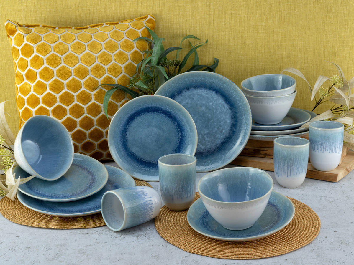 KOMBISERVICE Aquarius Blau Aquarius 16-teilig  - Blau/Weiss, Trend, Keramik (41/35/34cm) - Creatable