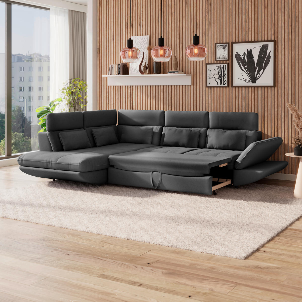 WOHNLANDSCHAFT Anthrazit Webstoff  - Anthrazit/Schwarz, MODERN, Kunststoff/Textil (233/311cm) - MID.YOU
