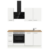 KÜCHENBLOCK 180 cm   in Weiß, Eichefarben  - Edelstahlfarben/Eichefarben, MODERN, Holzwerkstoff/Metall (180cm) - Nobilia