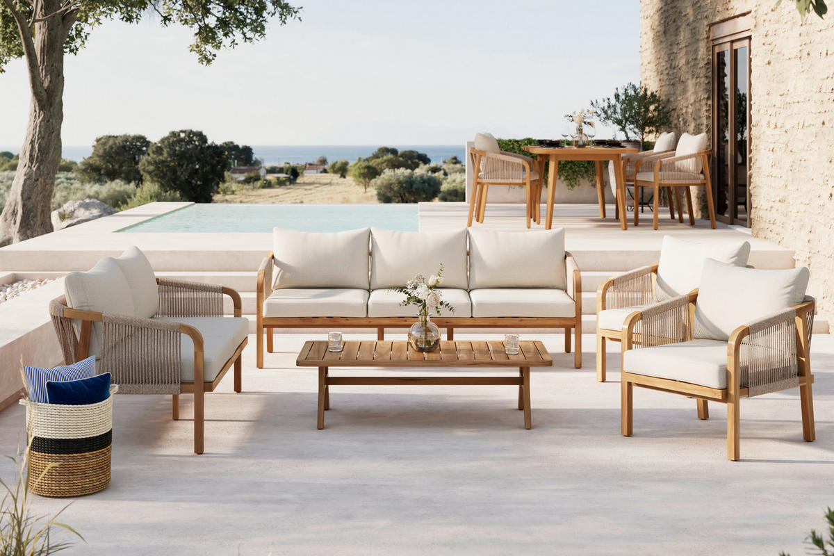 LOUNGEGARNITUR   203,5/69/79,5 cm Akazie massiv  - Beige/Akaziefarben, Natur, Holz (203,5/69/79,5cm) - Ambia Garden