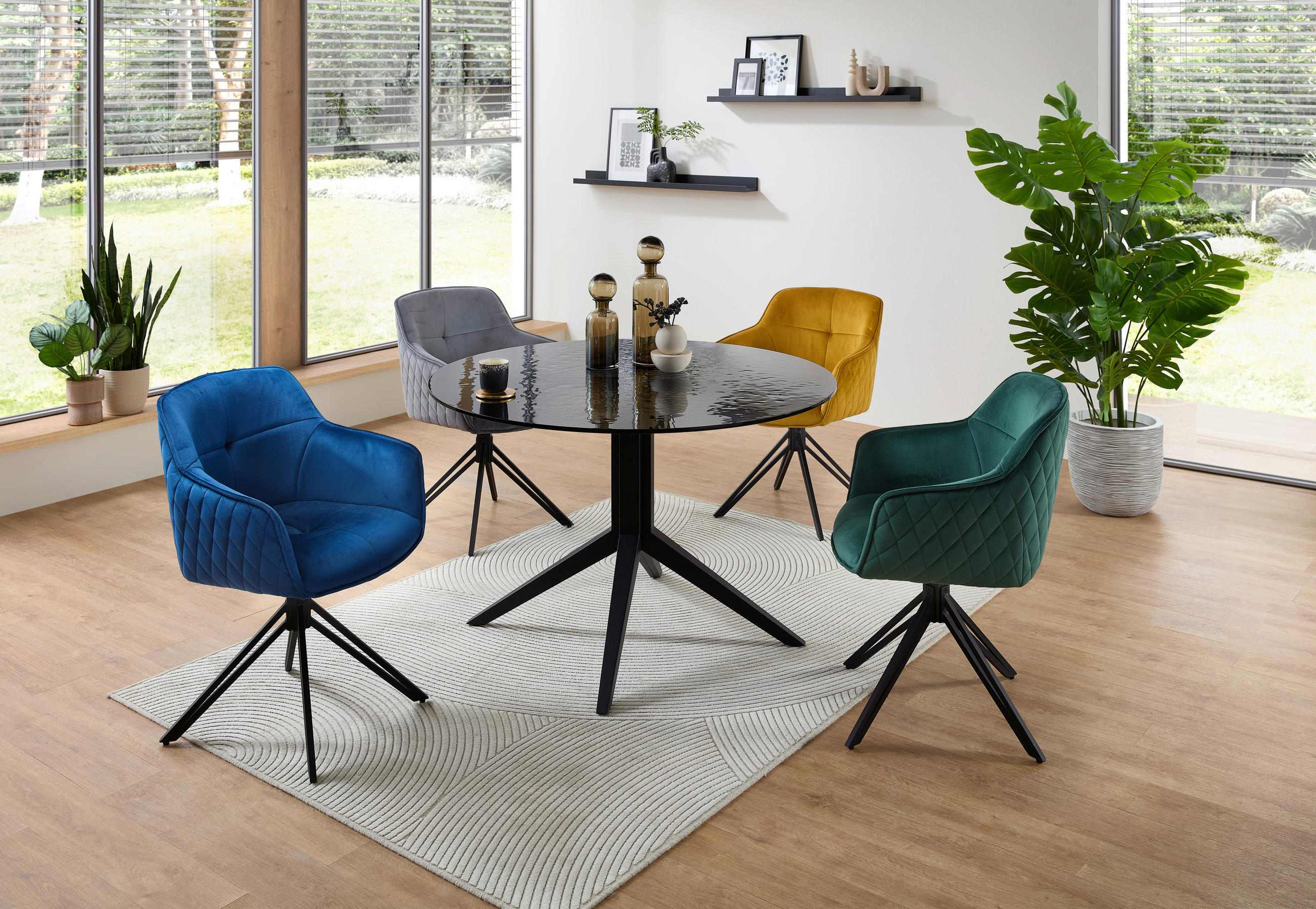 ESSTISCH in Metall, Glas 120/120/76 cm  - Schwarz, MODERN, Glas/Metall (120/120/76cm) - Boxxx