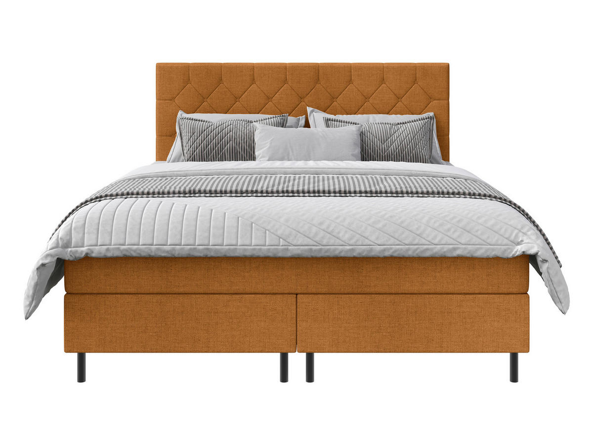 BOXSPRINGBETT 200/200 cm,  in Orange, Matratze, Topper, H2 + H2 = mittel  - Schwarz/Orange, KONVENTIONELL, Textil/Metall (200/200cm) - Chameo