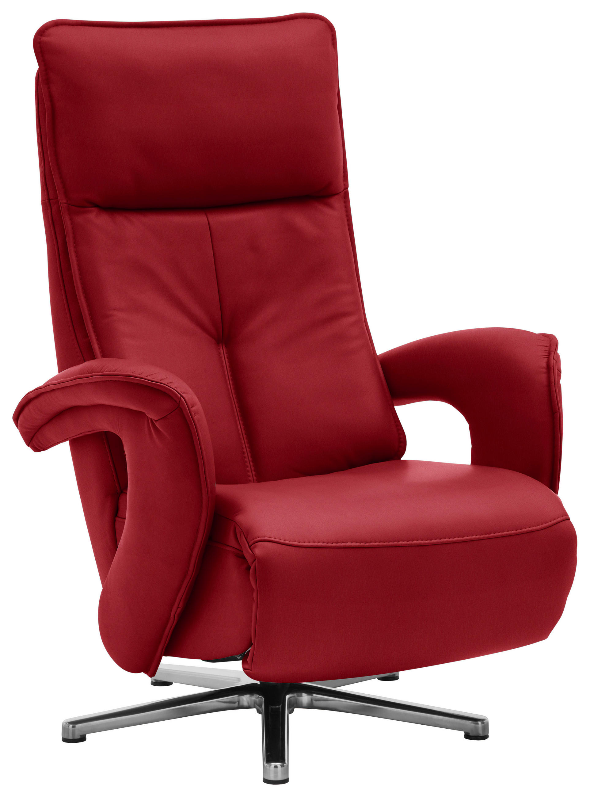 RELAXSESSEL in Leder Rot  - Edelstahlfarben/Rot, Design, Leder/Metall (77/110/87cm) - Valdera