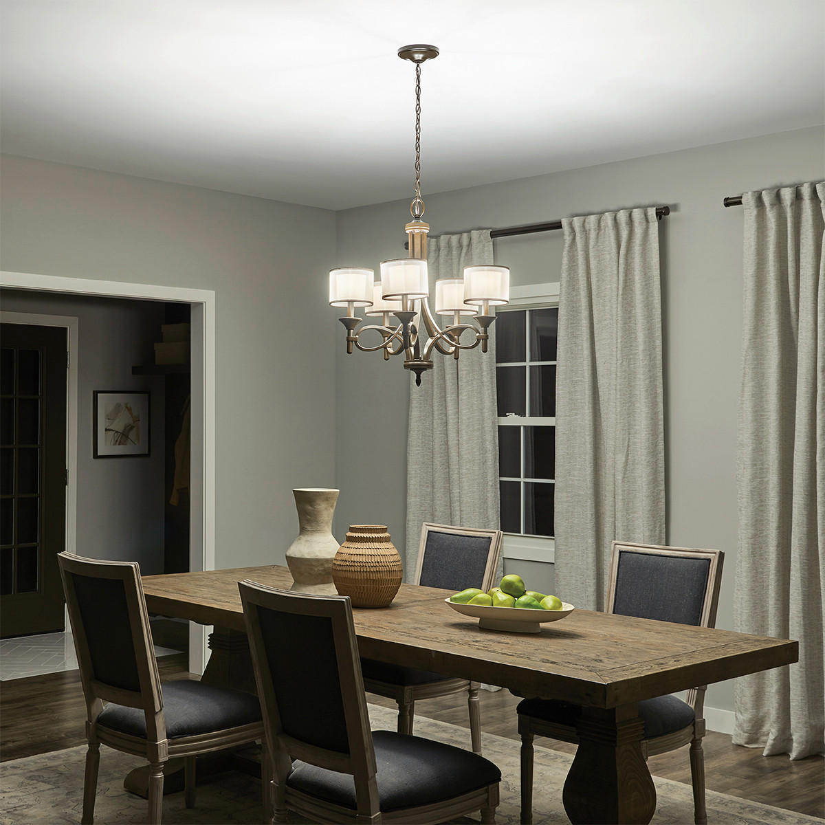 KRONLEUCHTER  63.5/75.6 cm   - Bronzefarben, Design, Glas/Textil (63.5/75.6cm) - Elstead Lighting