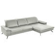 ECKSOFA Rivello in Echtleder Hellgrau  328/193 cm  - Hellgrau/Schwarz, Design, Leder/Metall (328/193cm) - Dieter Knoll