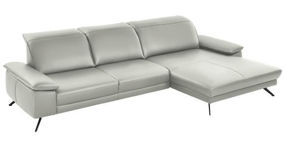 ECKSOFA Rivello in Echtleder Hellgrau  328/193 cm  - Hellgrau/Schwarz, Design, Leder/Metall (328/193cm) - Dieter Knoll