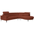 ECKSOFA in Velours Rostfarben  - Rostfarben/Schwarz, Design, Textil/Metall (299/264cm) - Novel