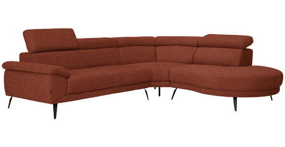 ECKSOFA in Velours Rostfarben  - Rostfarben/Schwarz, Design, Textil/Metall (299/264cm) - Novel