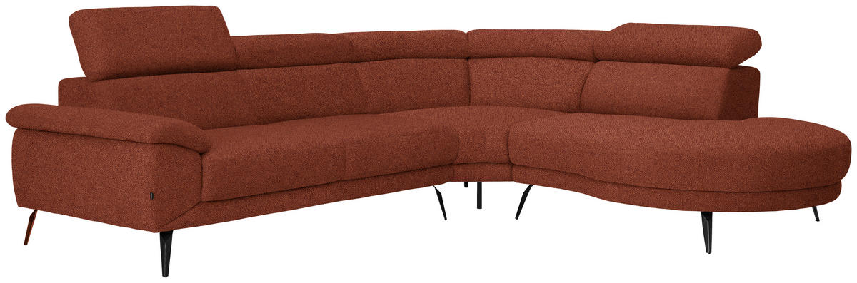 ECKSOFA in Velours Rostfarben  299/264 cm  - Rostfarben/Schwarz, Design, Textil/Metall (299/264cm) - Novel
