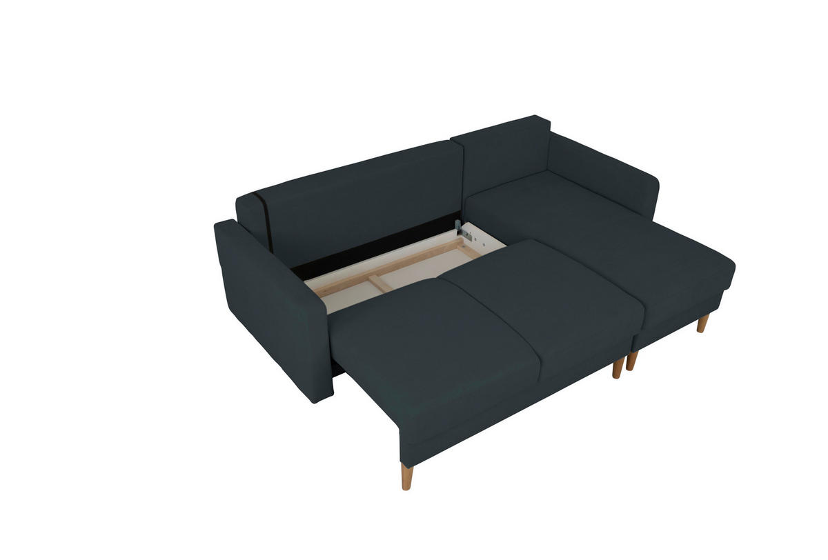 ECKSOFA in Dunkelblau  - Buchefarben/Dunkelblau, Design, Holz/Textil (223/157cm) - MID.YOU