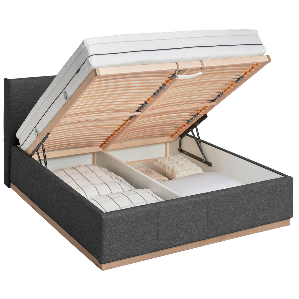 POLSTERBETT Beleuchtung, Lattenrost, Bettkasten Anthrazit 200/200 cm  - Birkefarben/Anthrazit, Design, Holz/Holzwerkstoff (200/200cm) - Lomoco