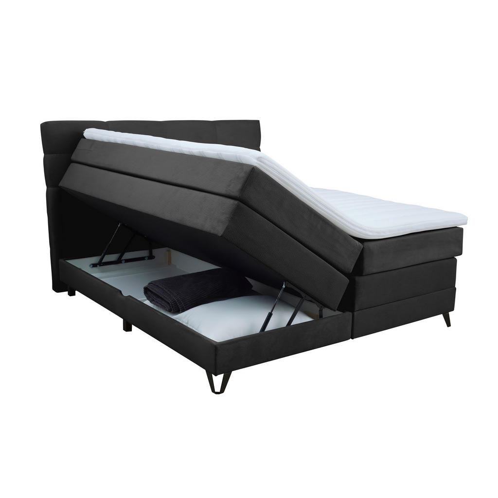 Thumbnail - Boxxx Boxspringbett, Schwarz, Textil, H3, 5-Zonen, Höhe ca. 18 cm, 160x200 cm, Topper durchgehend, in verschiedenen Größ...
