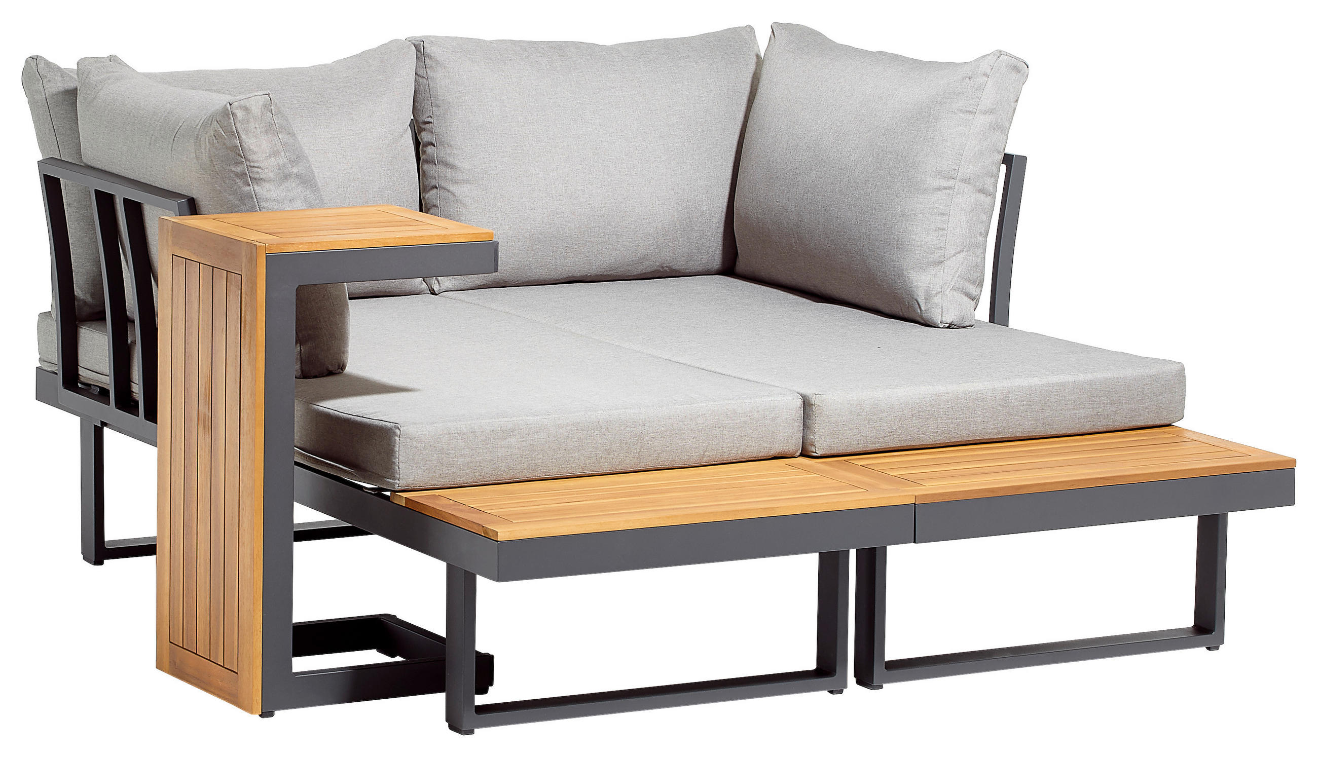 LOUNGEGARNITUR Anthrazit, Akaziefarben, Hellgrau Akazie massiv Aluminium - Anthrazit/Hellgrau, Design, Holz/Textil - Amatio