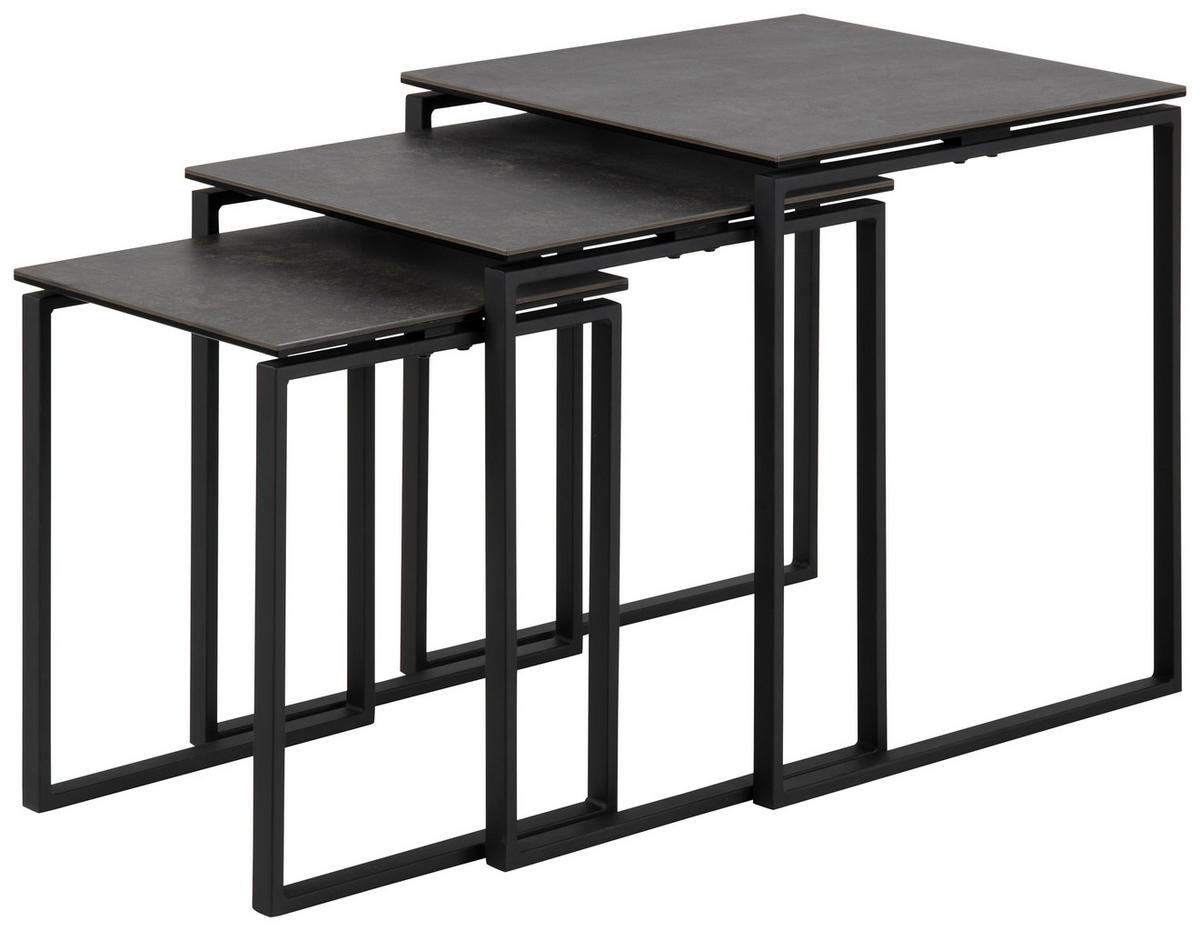 BEISTELLTISCHSET quadratisch Schwarz  - Schwarz, Trend, Keramik/Metall (50/55/50cm)