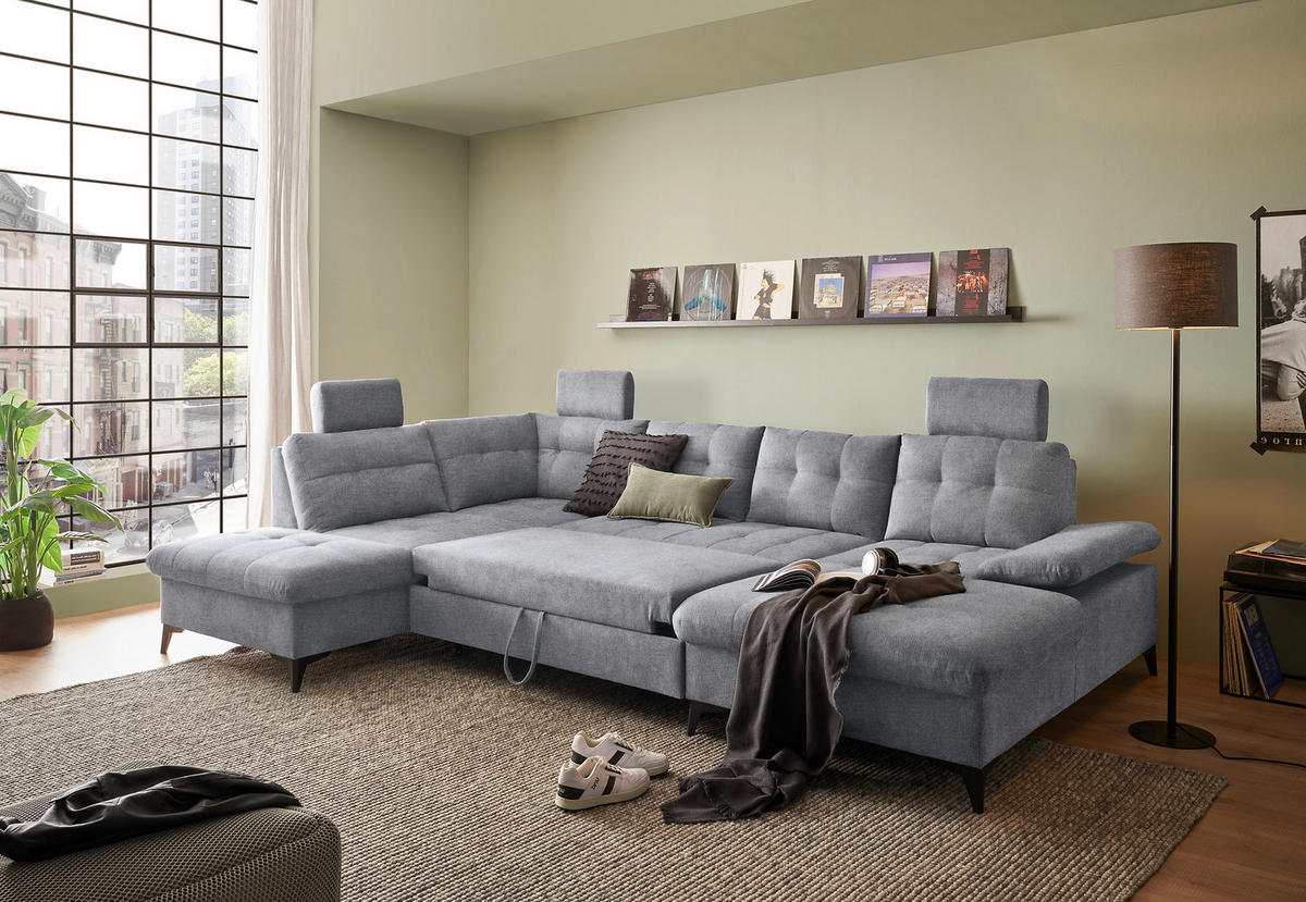 WOHNLANDSCHAFT in Webstoff Grau  - Schwarz/Grau, Konventionell, Kunststoff/Textil (218/324/170cm) - MID.YOU