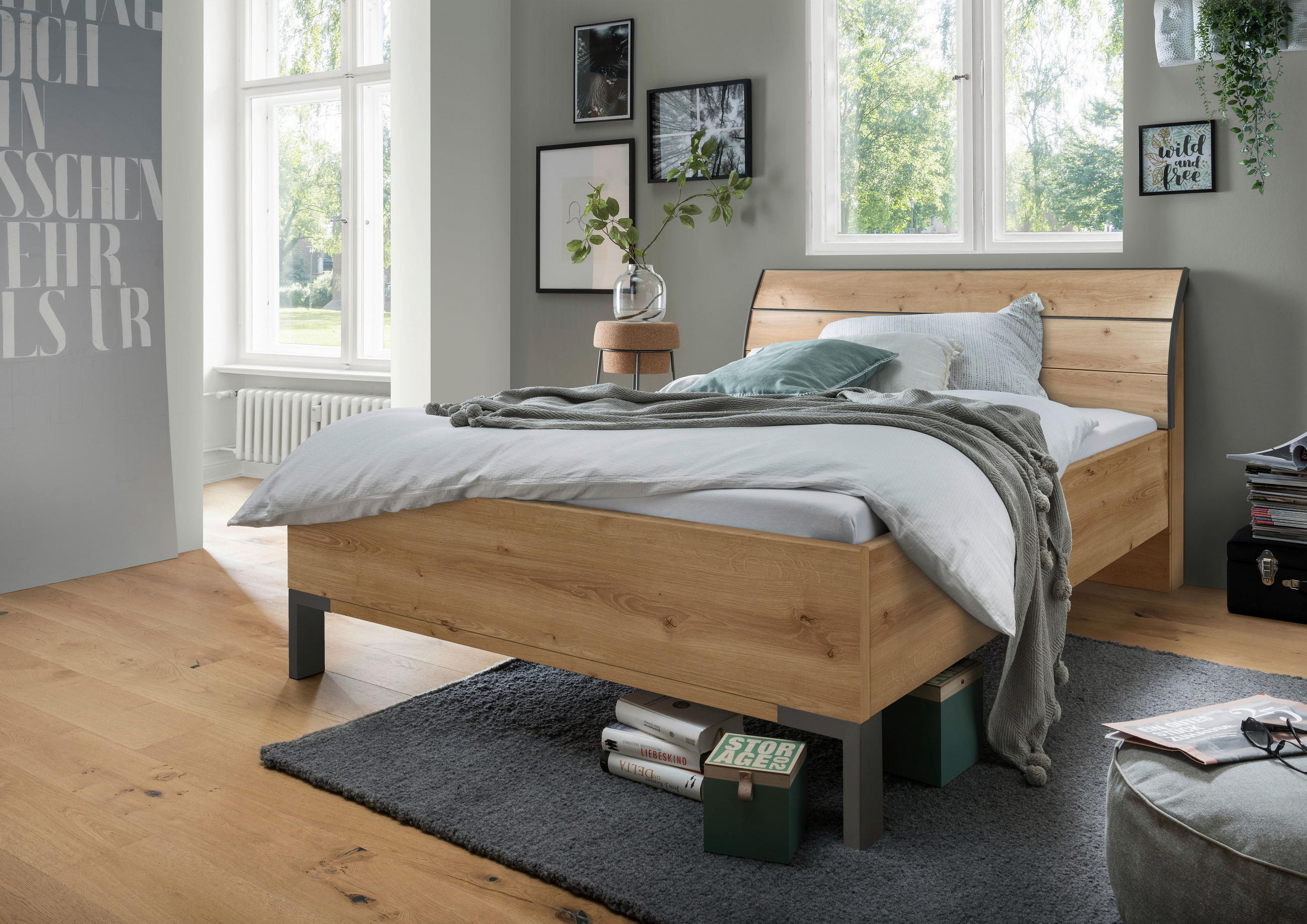 BETT 90/200 cm  in Eiche Bianco  - Schieferfarben/Eiche Bianco, KONVENTIONELL, Metall (90/200cm) - Dieter Knoll