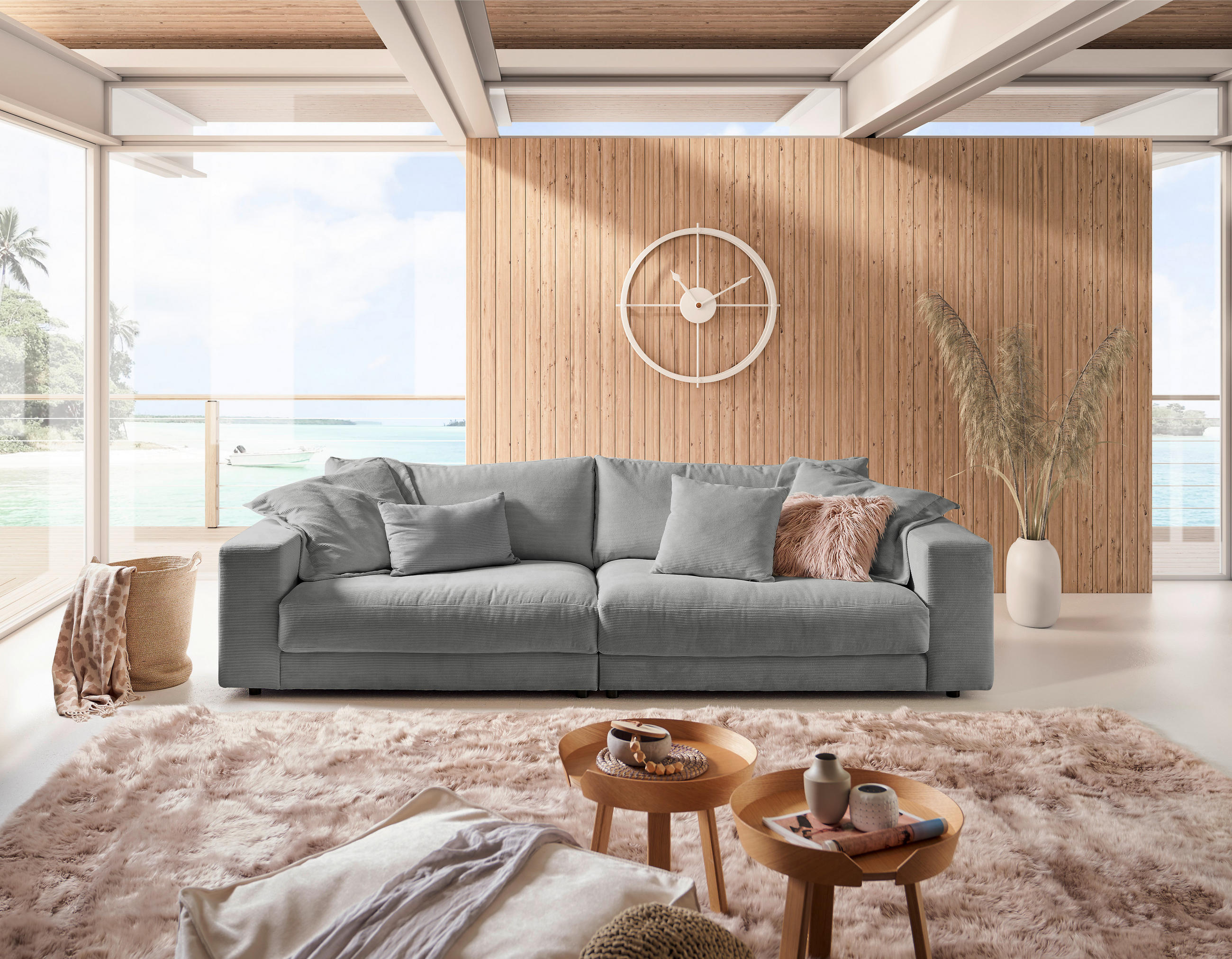 3-SITZER-SOFA in Feincord Grau  - Schwarz/Grau, Design, Kunststoff/Textil (290/86/127cm) - Lomoco