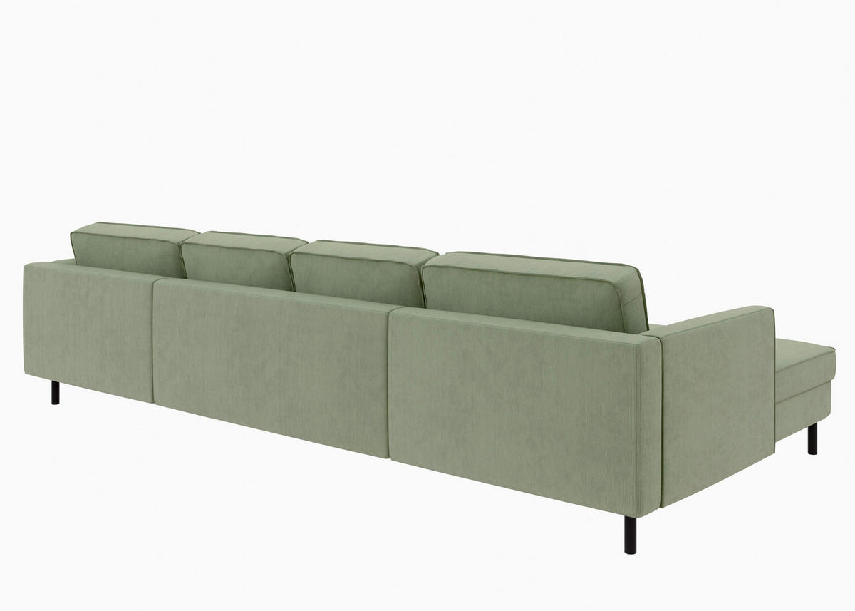 WOHNLANDSCHAFT Grün Cord  - Schwarz/Grün, MODERN, Textil/Metall (161/306/161cm) - Trendmanufaktur