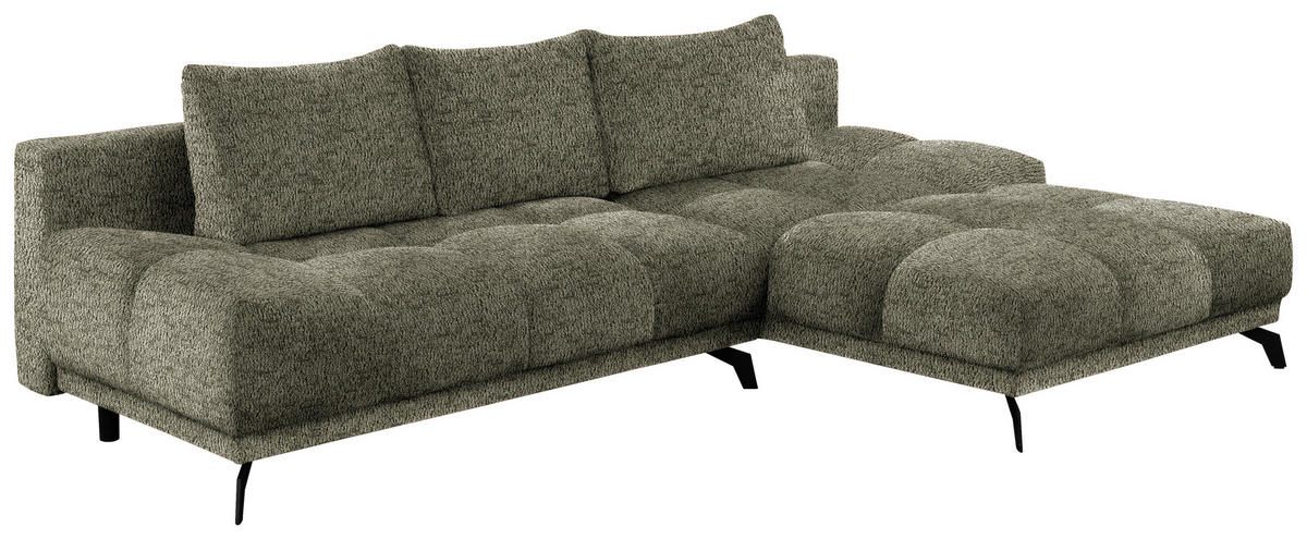 ECKSOFA in Chenille Olivgrün  - Schwarz/Olivgrün, Modern, Textil/Metall (290/182cm) - Hom`in