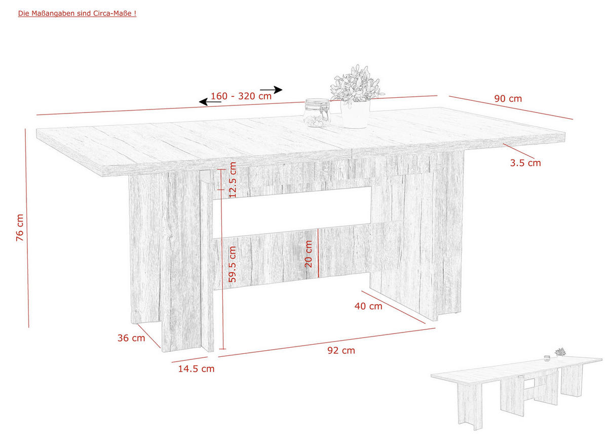 TISCHGRUPPE   - Eichefarben/Beige, MODERN, Textil/Metall (160-320/76/90cm) - MID.YOU