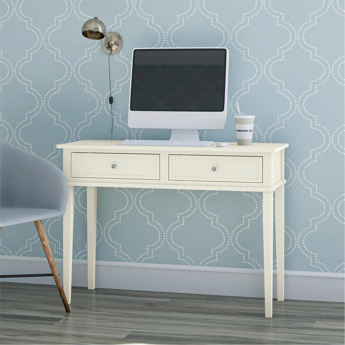 SCHREIBTISCH 89/75/45 cm  in Weiß  - Silberfarben/Weiß, Design, Holzwerkstoff/Metall (89/75/45cm) - MID.YOU