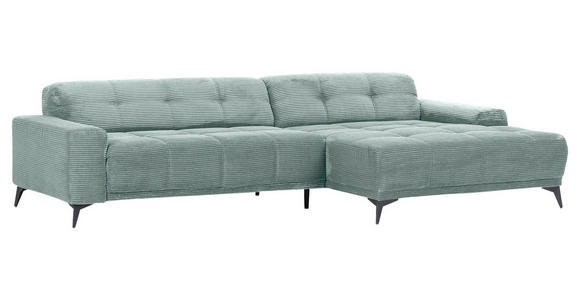 ECKSOFA  in Cord Mintgrün Rücken echt, Sitzvorzug  295/165 cm  - Schwarz/Mintgrün, KONVENTIONELL, Textil/Metall (295/165cm) - Carryhome
