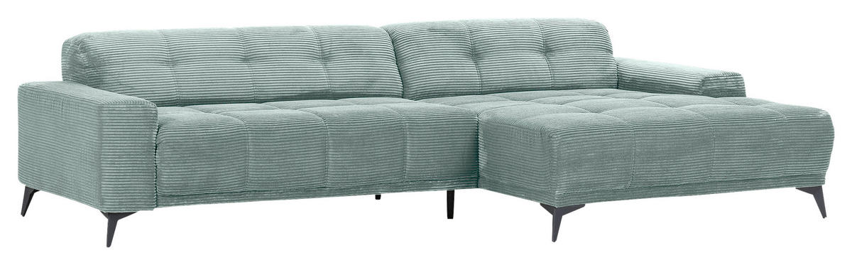 ECKSOFA  in Cord Mintgrün  295/165 cm  - Schwarz/Mintgrün, KONVENTIONELL, Textil/Metall (295/165cm) - Carryhome