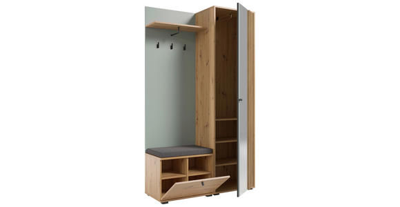 GARDEROBE 5-teilig in 114/197/40 cm - Salbeigrün/Eiche Artisan, Design, Glas/Holzwerkstoff (114/197/40cm) - Xora