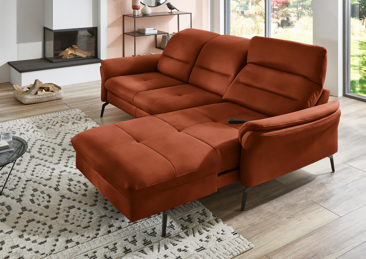 ECKSOFA in Flachgewebe Terracotta  - Terracotta/Schwarz, Konventionell, Textil/Metall (260/181cm) - Beldomo Speed