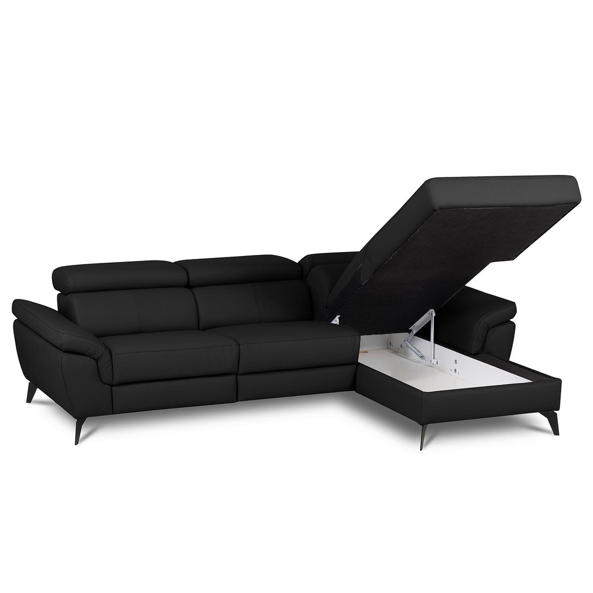 ECKSOFA  in Lederlook Echtleder Schwarz  - Schwarz, Design, Leder/Textil (252/179cm) - Livetastic