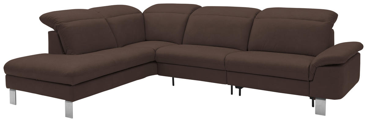 ECKSOFA in Echtleder Dunkelbraun  233/309 cm  - Edelstahlfarben/Dunkelbraun, Design, Leder/Metall (233/309cm) - Dieter Knoll