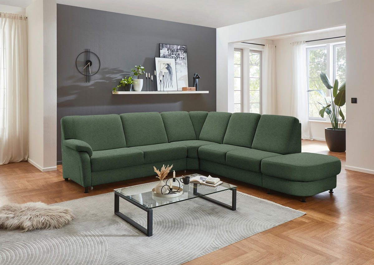 ECKSOFA  in Flachgewebe Waldgrün  269/287 cm  - Waldgrün/Schwarz, KONVENTIONELL, Textil/Metall (269/287cm) - Beldomo System