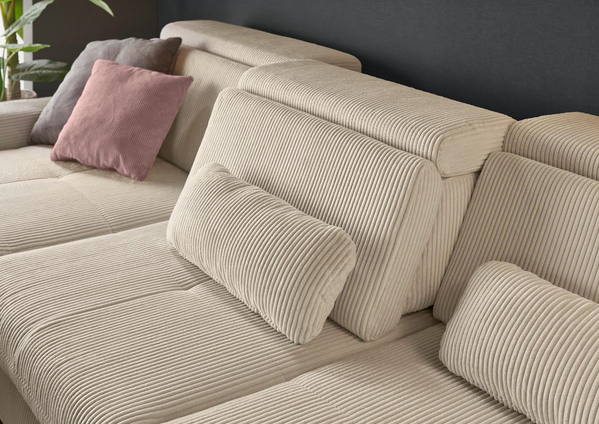 ECKSOFA Creme Cord  - Eiche Bianco/Creme, KONVENTIONELL, Holz/Textil (195/307cm) - SetOne by Musterring