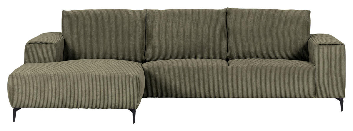 ECKSOFA in Cord Dunkelgrün  - Dunkelgrün/Schwarz, Konventionell, Textil/Metall (170/285cm) - Carryhome