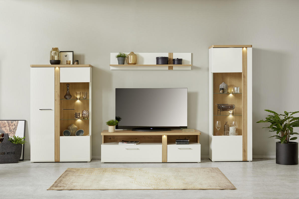 TV-ELEMENT bela, barve hrasta  - barve kroma/siva, Moderno, kovina/umetna masa (163,2/50,7/53,9cm) - Hom`in