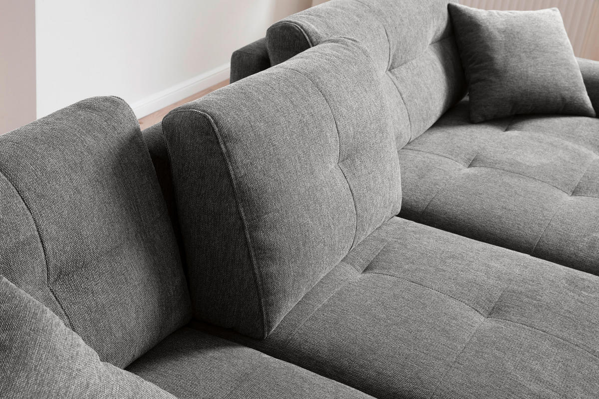 ECKSOFA in Mikrofaser Grau  - Chromfarben/Grau, Modern, Kunststoff/Textil (276/193cm) - Hom`in