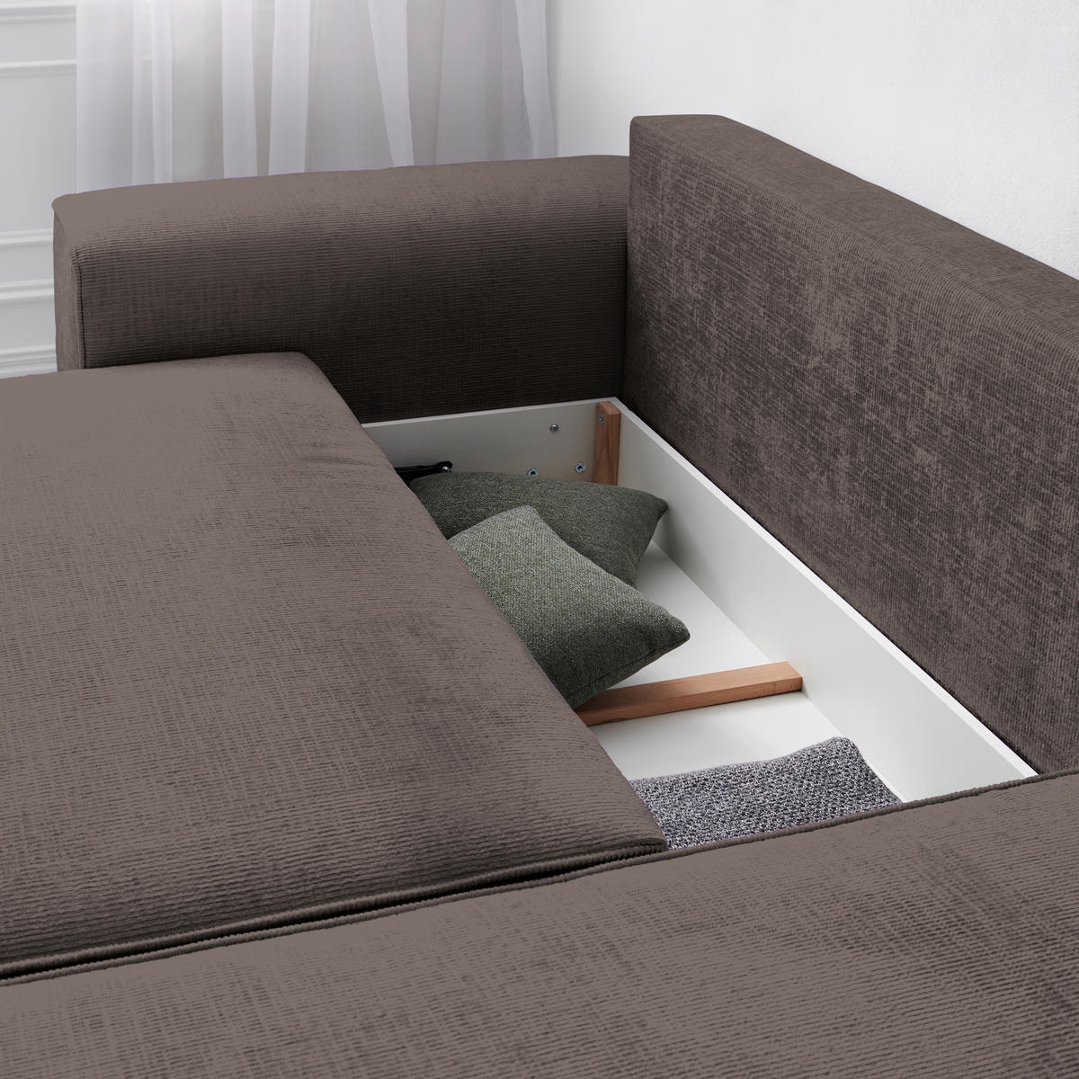 ECKSOFA in Plüsch Graubraun  - Graubraun/Blaugrau, Design, Kunststoff/Textil (288/152cm) - Xora