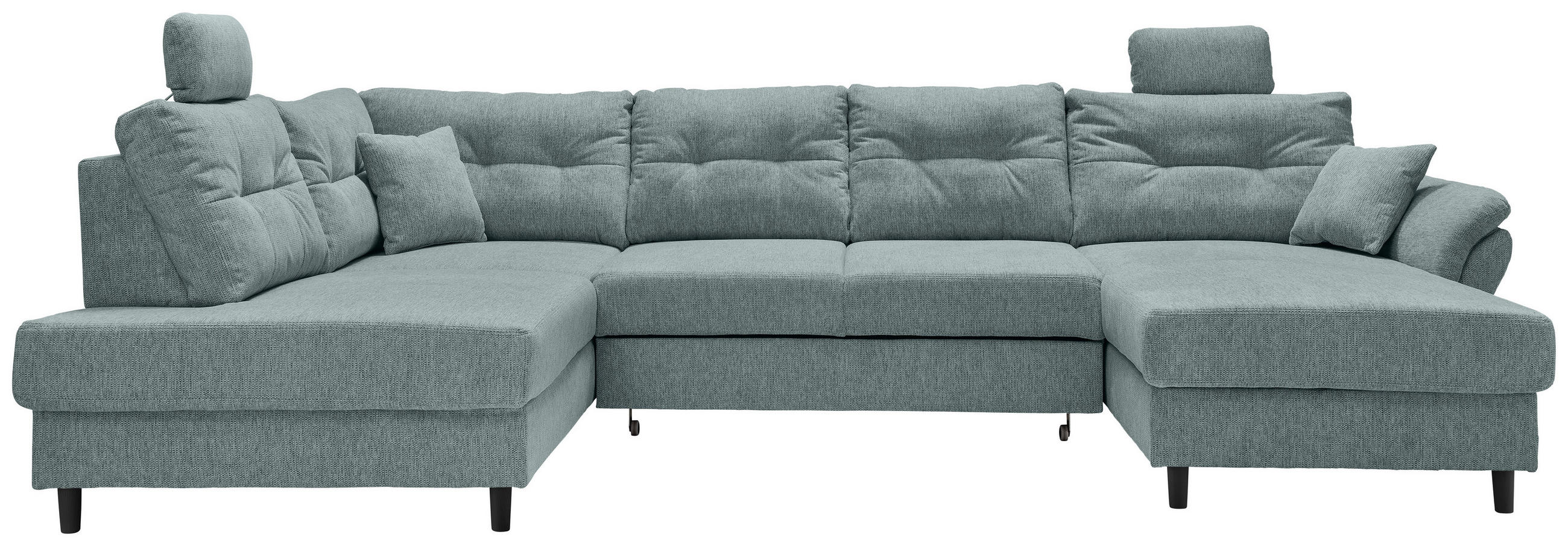 WOHNLANDSCHAFT in Chenille Blau - Blau/Schwarz, Modern, Holz/Textil (206/338/176cm) - Livetastic